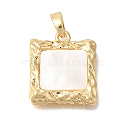 Brass Shell Pendants, Square, Real 18K Gold Plated, 18x16x3.5mm, Hole: 5x2.3mm(KK-K389-032G)