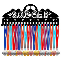 Iron Medal Holder Frame, 20 Hooks Medals Display Hanger Rack, with Screws, Black, Football, 150x400mm, Hole: 5mm(ODIS-WH0028-108)