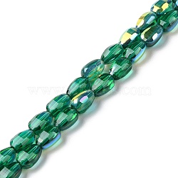 Transparent Electroplate Glass Beads Strands, AB Color Plated, Faceted, Teardrop, Sea Green, 9x6.2x5mm, Hole: 1.2mm, about 71pcs/strand, 25''(63.5cm)(GLAA-Q099-F01-01)