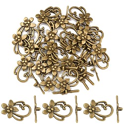 20Pcs Tibetan Style Alloy Toggle Clasps, Flower, Lead Free and Cadmium Free, Antique Bronze, 28x20mm, Hole: 2mm(TIBE-YW0001-99AB)