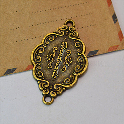 Tibetan Style Retro Alloy Links, Rhombus with Word Handmade, Antique Bronze, 25x41mm, Hole: 2mm, 40pcs/bag(PALLOY-TAC0014-21AB)