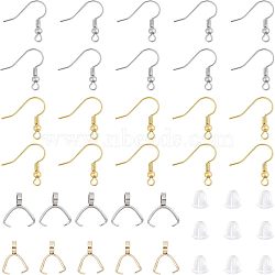 Unicraftale DIY 304 Stainless Steel Earring Making findings Kits, include Ice Pick Pinch Bails & Earring Hooks, Plastic Ear Nuts, Mixed Color, Earring Hooks: about 20~21x21~23x3mm, hole: 2mm, Pin: 0.6~0.8mm, 40pcs/box(DIY-UN0001-86)