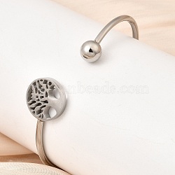 304 Stainless Steel Cuff Bangles for Women, Stainless Steel Color, Inner Diameter: 2.38 inch(6.05cm)x2.07 inch(5.25cm)(BJEW-D436-02P)