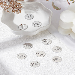10Pcs 304 Stainless Steel Charms, Flat Round with Constellation/Zodiac Sign, Capricorn, 12x1mm, Hole: 1.5mm(STAS-LP0003-19K)