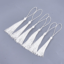 Polyester Tassel Big Pendant Decorations, White, 80~90x6~7mm(FIND-S307-02)