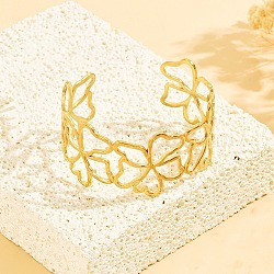 304 Stainless Steel Hollow Flower Outline Open Cuff Bangles for Women, Golden, Inner Diameter: 2.44x2.09 inch(6.2x5.3cm)(SA-CBABC9E-02G)