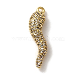 Rack Plating Brass Micro Pave Cubic Zirconia Pendant, Cadmium Free & Lead Free, Long-Lasting Plated, Horn of Plenty/Italian Horn Cornicello Charms, Real 18K Gold Plated, 22x6x5mm, Hole: 1.2mm(KK-A229-03D-G)