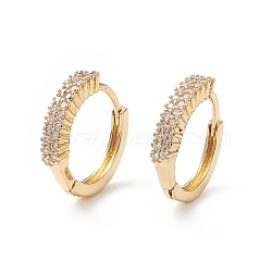 Cubic Zirconia Hoop Earrings, Real 18K Gold Plated Brass Jewelry for Women, Cadmium Free & Nickel Free & Lead Free, Clear, 14x15x3mm, Pin: 0.7mm(EJEW-B014-17G)