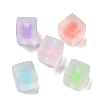 Transparent Acrylic Beads, Bead in Beads, Frosted, Cube, Mixed Color, 12x12x12mm, Hole: 2.5mm, about 257pcs/500g