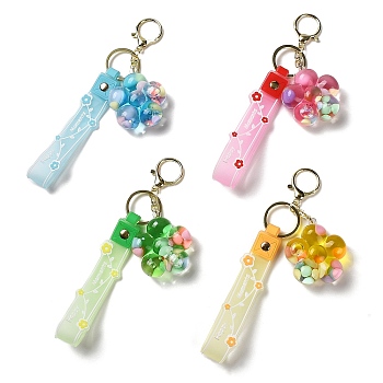 Flower Acrylic Pendant Keychain Decoration, Liquid Quicksand Floating Handbag Accessories, with Alloy Findings, Mixed Color, 22cm