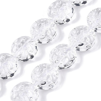 Transparent Glass Beads Strands, Flat Round, Clear, 13x7.5mm, Hole: 0.9mm, about 30pcs/strand, 14.96 inch(38cm)