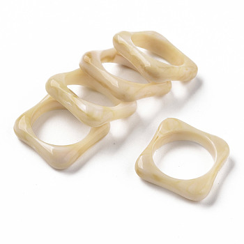 Square Opaque Resin Finger Rings, Imitation Gemstone Style, Navajo White, US Size 7 1/4(17.7mm)
