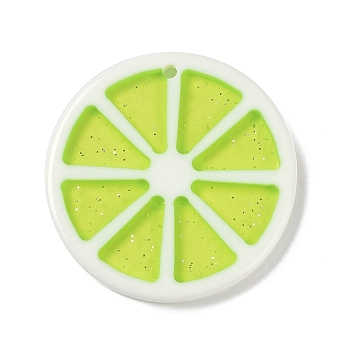 Resin Pendants, Fruit Lemon Slice Charms, Green Yellow, 36x2.5mm, Hole: 1.8mm