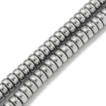 Electroplated Synthetic Non-magnetic Hematite Beads Strands, Disc, Heishi Beads, Silver Plated, 4.5x2mm, Hole: 1mm, about 189~191pcs/strand, 15.55''~15.83''(39.5~40.1cm)