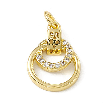Brass Micro Pave Cubic Zirconia Charms, with Jump Rings, Double Ring Charm, Real 18K Gold Plated, 15x10.5x3mm, Hole: 2.7mm