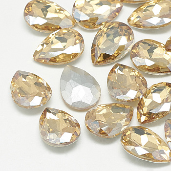 Pointed Back Glass Rhinestone Cabochons, Back Plated, Faceted, teardrop, Light Colorado Topaz, 8x6x3mm