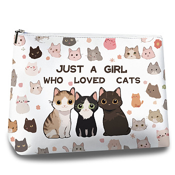 Printed PU Leather Makeup Bags, Clutch Bags, Cat Shape, 18x25x8cm