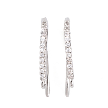 Rack Plating Brass Cubic Zirconia Earring Hooks, Cadmium Free & Lead Free, Long-Lasting Plated, Platinum, 17x2mm, Hole: 1.5mm, Pin: 19x1mm