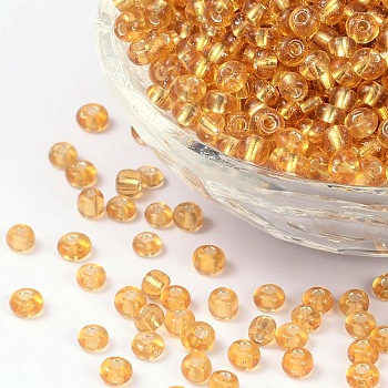 6/0 Round Silver Lined Round Hole Glass Seed Beads, Goldenrod, 4mm, Hole: 1.5mm, about 496pcs/50g