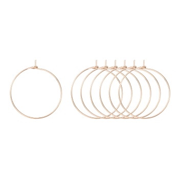 Ion Plating(IP) 316L Surgical Stainless Steel Hoop Earring Findings, Wine Glass Charms Findings, Rose Gold, 25x0.8mm, 20 Gauge