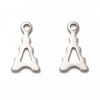 201 Stainless Steel Charms, Laser Cut, Tower, Stainless Steel Color, 13x7x1mm, Hole: 1.4mm