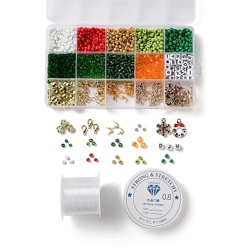 DIY Christmas Bracelet Making Kit, Including Cube & Rose Acrylic & Glass Seed Beads, Candy Cane & Snowflake Alloy Pendants, Mixed Color