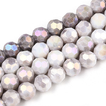 Anti-Tarnish Electroplate Glass Beads Strands, Imitation Gemstone, Round, AB Color Plated, Faceted(32 Faceted), Gainsboro, 10mm, Hole: 1.2mm, about 37pcs/strand, 14.96''(38cm)