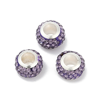 Alloy Rhinestone Clay Pave Beads, Rondelle, Purple, 11.5x7.5mm, Hole: 5mm
