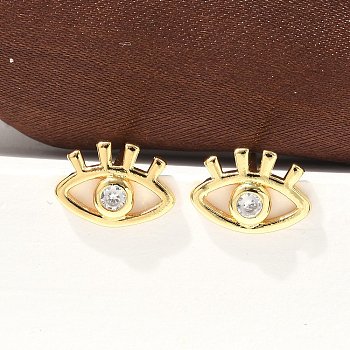 Brass Micro Clear Cubic Zirconia Eye Stud Earrings, Long-Lasting Plated, Lead Free & Cadmium Free, Real 18K Gold Plated, 8.5x11.5mm