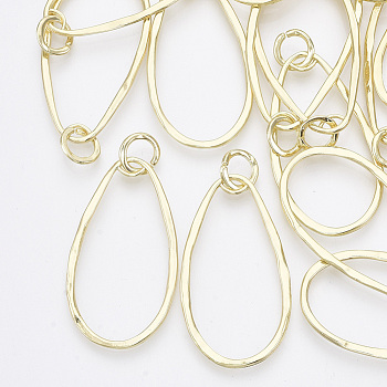Alloy Pendants, with Jump Rings, Teardrop, Light Gold, 47x26x2mm, Hole: 7mm, Jump Ring: 10x1mm