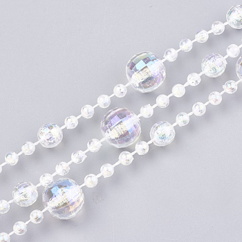 Plastic Beaded Trim Garland Strand, Great for Door Curtain, Wedding Decoration DIY Material, Faceted Round, Clear AB, 7~12mm and 4mm, about 10m/roll