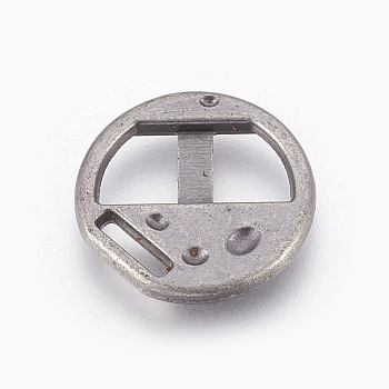 Alloy Clasps, For Leather Cord Bracelets Making, Flat Round, Antique Silver, 17x2mm, Fit for 6mm wide Leather Cord