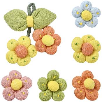 6Pcs 6 Styles Flower Cotton Brooches, Platinum Iron Pins for Backpack Cloth, Mixed Color, 49.5~125x52~92mm, 1pc/style