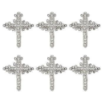 6Pcs Rhinestone Cross Embroidery For Cloth Accessories, White, 80x65x7mm