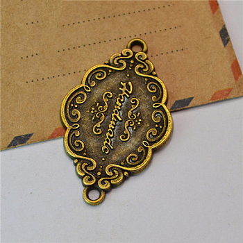 Tibetan Style Retro Alloy Links, Rhombus with Word Handmade, Antique Bronze, 25x41mm, Hole: 2mm, 40pcs/bag