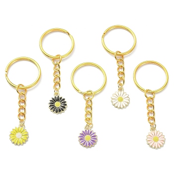 Alloy Enamel Flower Pendant Keychains, with Iron Keychain Ring, Mixed Color, 6.8cm