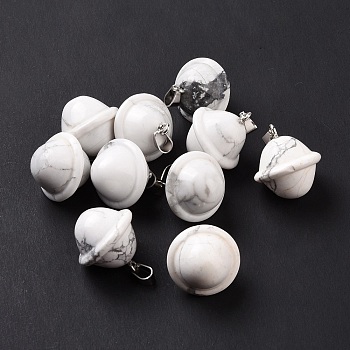 Natural Howlite Pendants, Planet Charms, with Platinum Plated Alloy Snap on Bails, 19.5~21.5x18~18.5mm, Hole: 5.5x3.3mm