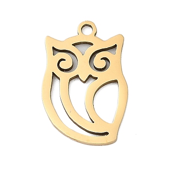 201 Stainless Steel Pendants, Owl Charms, Real 18K Gold Plated, 17.5x11.5x1mm, Hole: 1.4mm