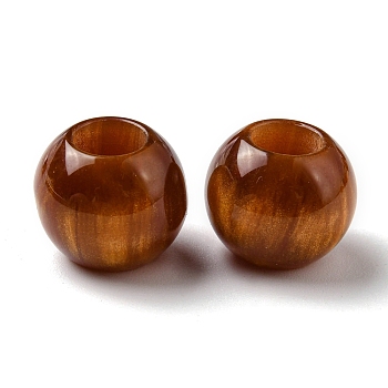 Resin European Beads, Large Hole Beads with Glitter Powder, Round, Brown, 13.5x13mm, Hole: 4mm