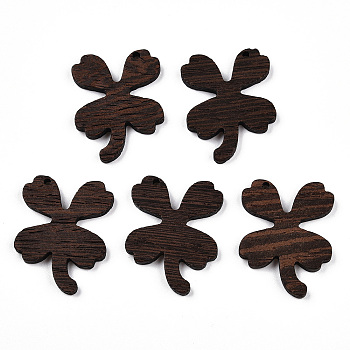 Natural Wenge Wood Pendants, Undyed, Flower Charms, Coconut Brown, 37x29x3.5mm, Hole: 2mm