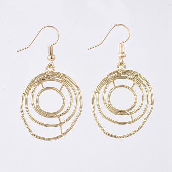 Alloy Dangle Earrings, with Brass Real 18K Gold Plated Earring Hooks, Ring, 48.5mm, Pin: 0.7mm