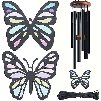 Butterfly Iron Big Pendants, with Nylon Round Cord, Colorful, 85x97x1.5mm, Hole: 5~5.5mm