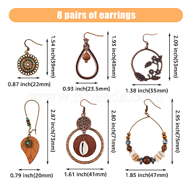 6 Pairs 6 Style Flower & Ring & Teardrop & Leaf Alloy Dangle Earrings Sets with Enamel(EJEW-FI0001-62)-2