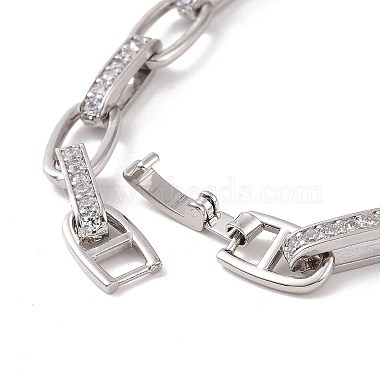 Clear Cubic Zirconia Oval Link Chain Bracelet(BJEW-E015-01P)-4