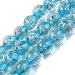 Luminous Handmade Gold Sand Lampwork Beads Strands, Round, Glow in the Dark, Deep Sky Blue, 10mm, Hole: 1.2mm, about 40pcs/strand, 14.3 inch(38cm)(LAMP-P051-L07-10mm-01)