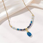 Natural Malaysia Jade Pendant Nekclaces, with 304 Stainless Steel Cable Chains, Golden, Midnight Blue, 15.35 inch(39cm)(NJEW-JN05917-02)