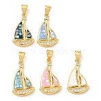 Brass Enamel Pendants, Ship Charms, with Natural Shell, Long-Lasting Plated, Rack Plating, Real 18K Gold Plated, 20.5x12.5x2mm, Hole: 4.5x3.5mm(KK-H534-05G)