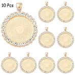 10Pcs Flat Round Alloy Rhinestone Pendant Cabochon Settings, Cadmium Free & Lead Free, Light Gold, Tray: 25mm, 43x34x3mm, Hole: 4x7mm, 38pcs/bag(ALRI-YW0001-32KCG)