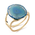 Rack Plating Brass with Natural Agate, Dyed, Bangles for Women, Teal, Inner Diameter: 60x51mm(RJEW-Q809-01B)