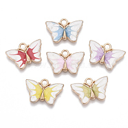 Alloy Enamel Pendants, Butterfly, Light Gold, Mixed Color, 13.5x20x2.5mm, Hole: 2mm(PALLOY-R119-04)